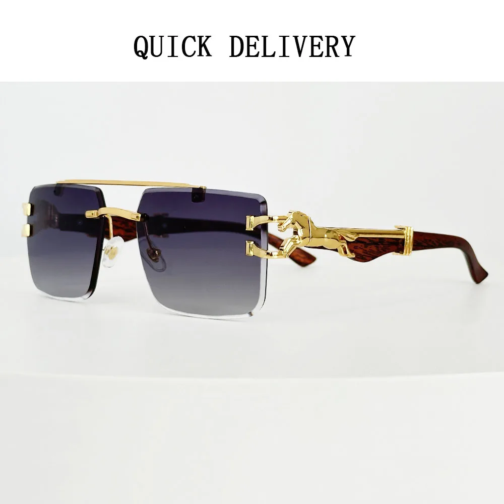 Gafas de sol de vacaciones para hombre, gafas sin montura de madera, gafas de sol de tendencia, gafas de sol de diseñador para mujer, gafas Vintage, Vasos Dropshipping