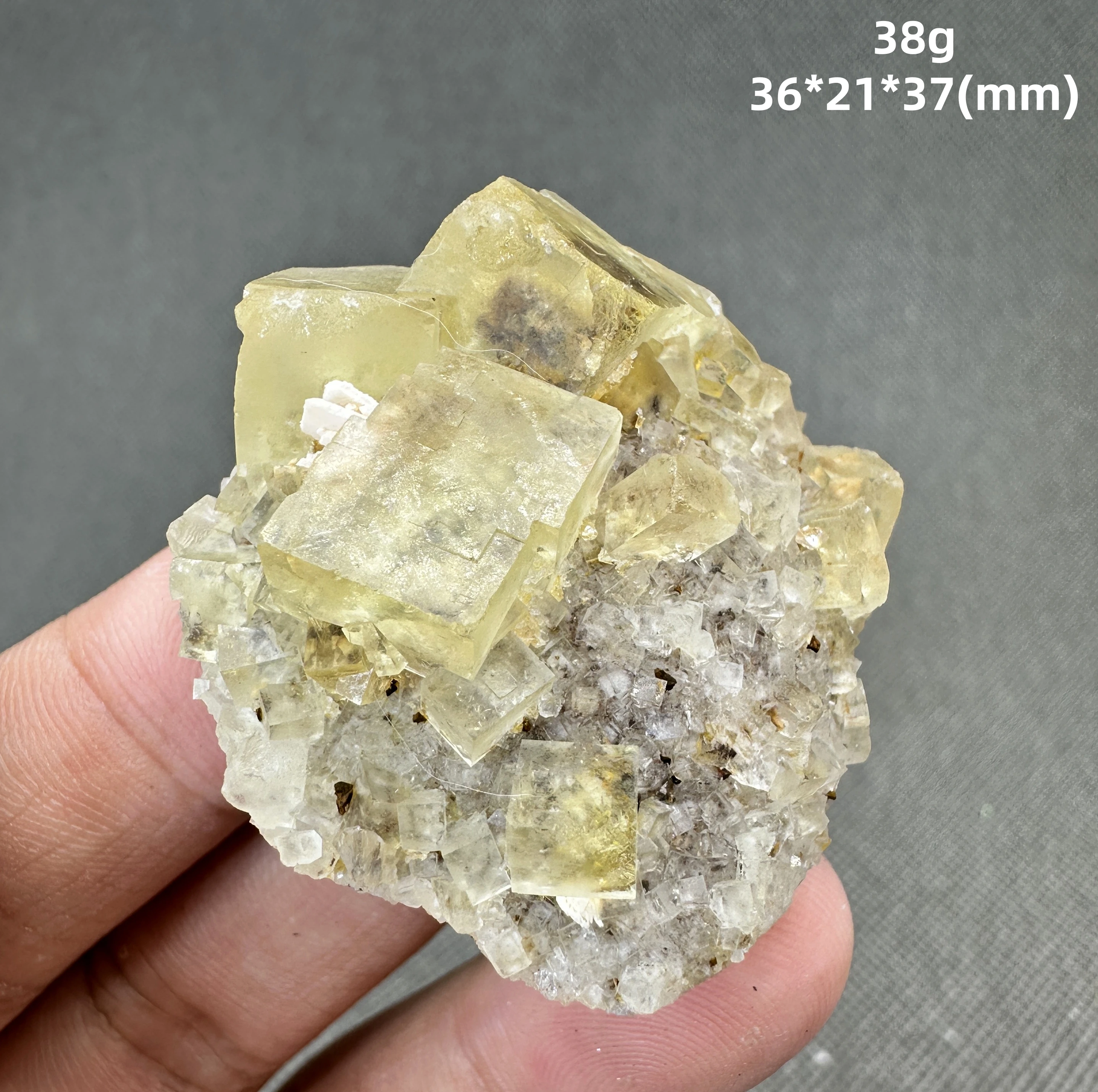 

38 g Natural HEBEI yellow fluorite mineral specimen + healing quartz crystals and stones rock gemstone