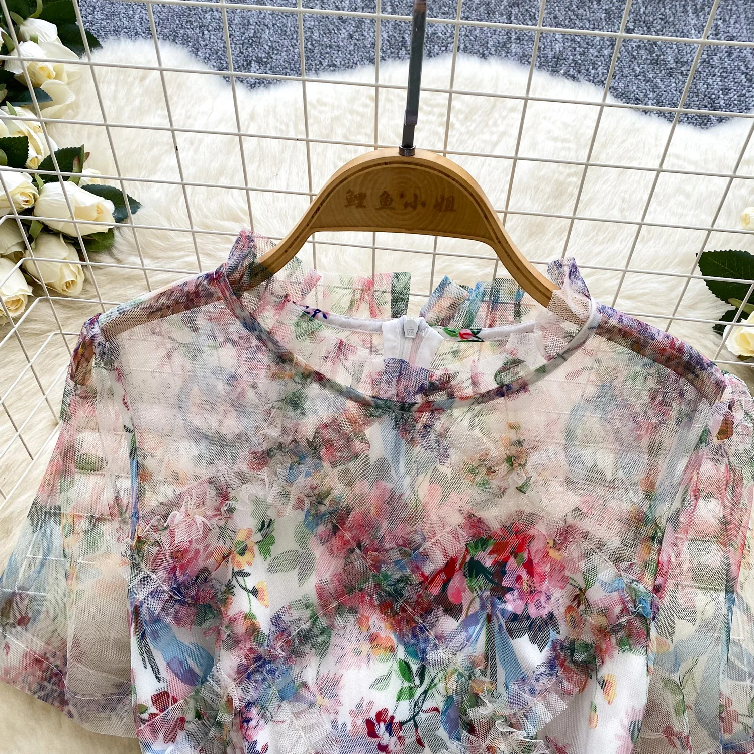 2025 de alta qualidade festa francesa vestido longo novo feminino babados colarinho mangas curtas uma linha vestido verão moda malha impressão bohe vestido