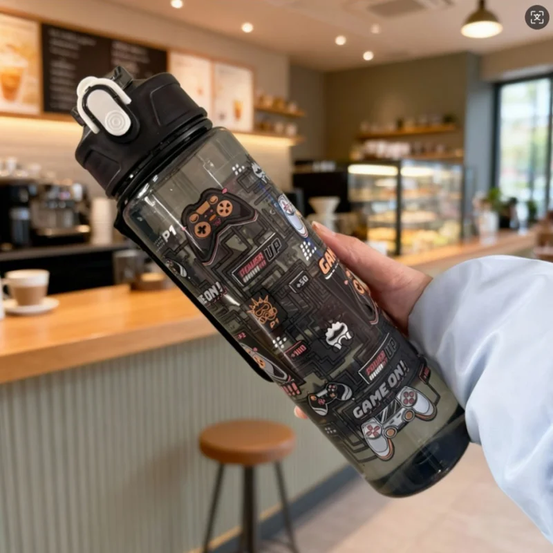 Conveniente 750ml garrafa de água impressa dos desenhos animados copo de palha portátil à prova de vazamento grande capacidade esportes ao ar livre viagem ginásio esportes