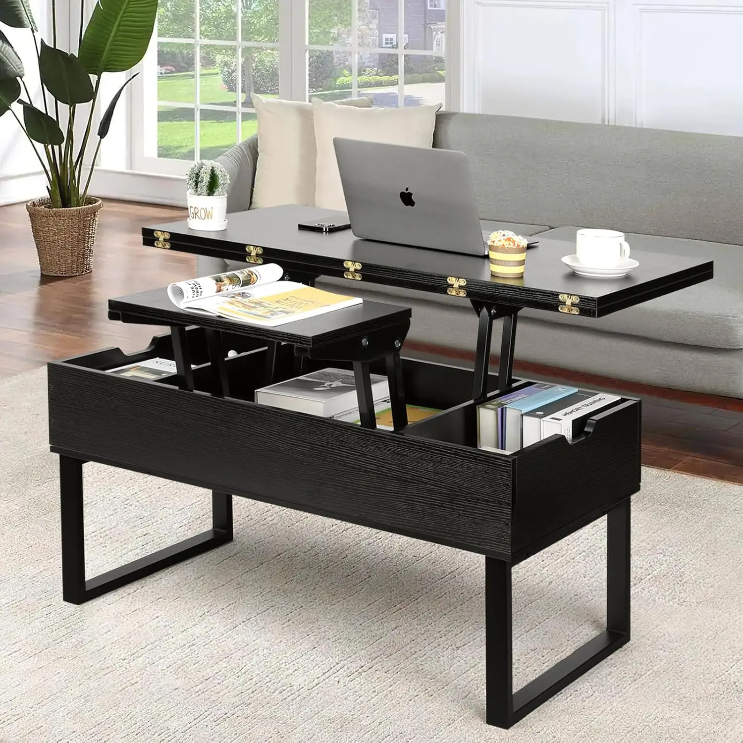 Lift Top Coffee Table, 3 in 1 Multi-Function with Hidden Compartment for Living Room, Modern Lift Coffee Table Converts