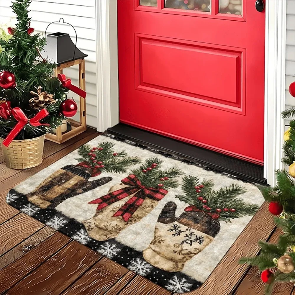 1pc Christmas Mats with Horse Design , Holiday Indoor and Outdoor Rear Front Door Welcome Mat Winter Door Mat.
