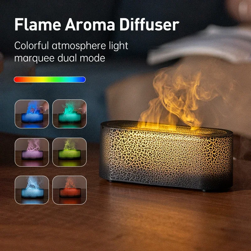 Vissko Flame Aroma Diffuser RGB Air Humidifier Ultrasonic Cool Mist Maker Fogger LED Essential Oil Fire LED Lamp Difusor Gift