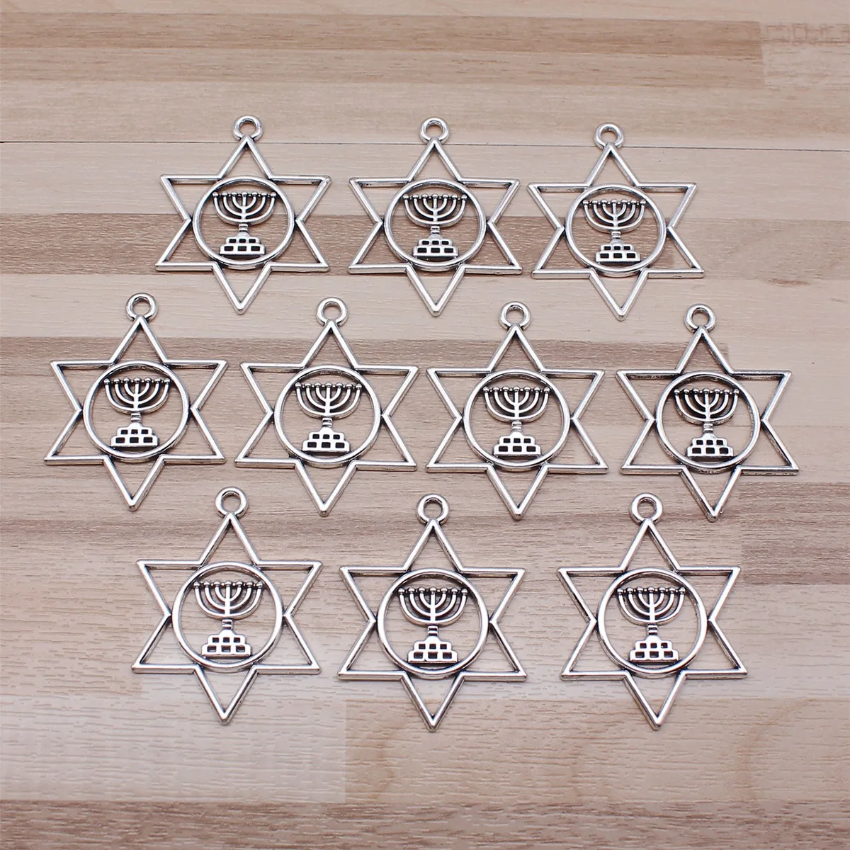 IFOCUS 10pcs/Lot Judaism Menorah Star Of David Charms For DIY Jewelry Making Zinc Alloy 39x32mm/1.54x1.26inch