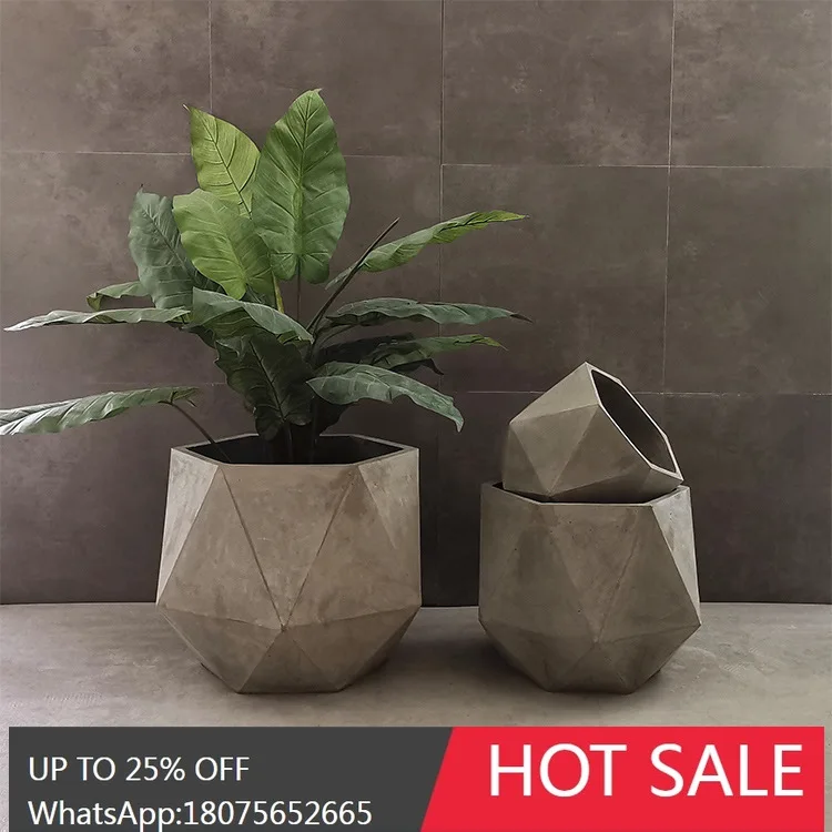 SGF Diamond-Cut Cement Floor Flower Pot Outdoor Soft Decoration Display Flower Vase