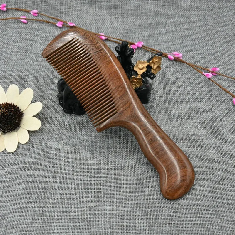 A68M-peine de dientes anchos de sándalo, pelo rizado, peine de madera de dientes gruesos portátil, herramienta de masaje para el cabello