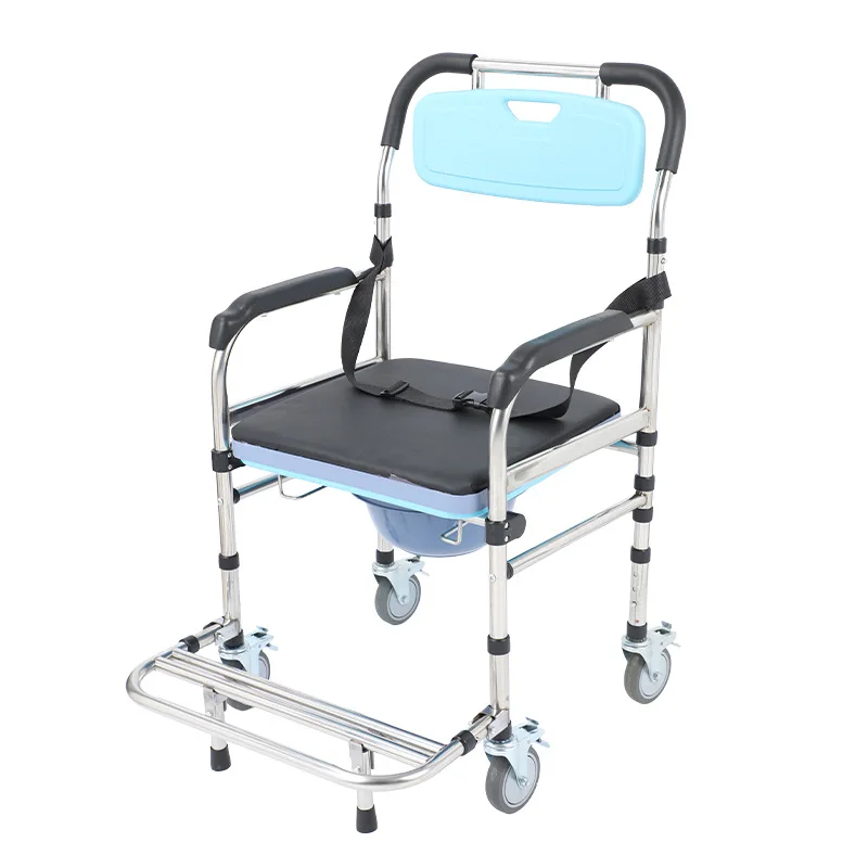 

White Transfer Chair with Suspenders Transport Transfer Chair Commode Chair for Elderly