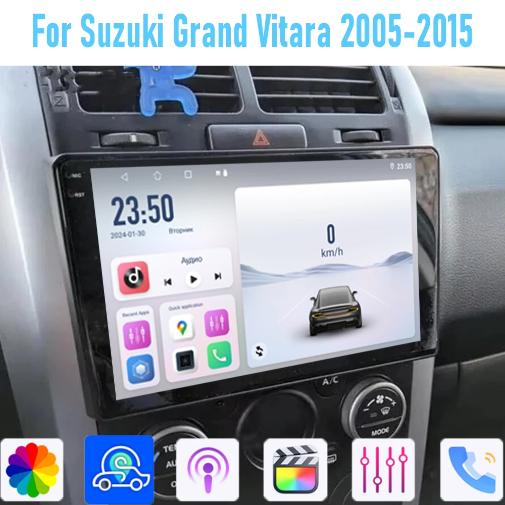 9 ''لسوزوكي جراند فيتارا 2005-2015 راديو السيارة لتحديد المواقع الوسائط المتعددة Carplay أندرويد 15 الملاحة اللاسلكية كاميرا ذكية 4 + 64 جيجابايت