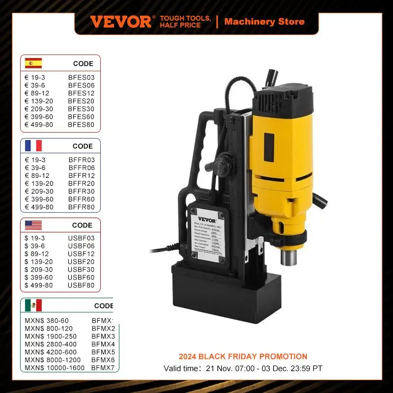 VEVOR 1200W Magnetic Drill Press 23mm Boring MB-23 Electric Bench Tapping Drilling Rig Machine for Engineering Steel Structure