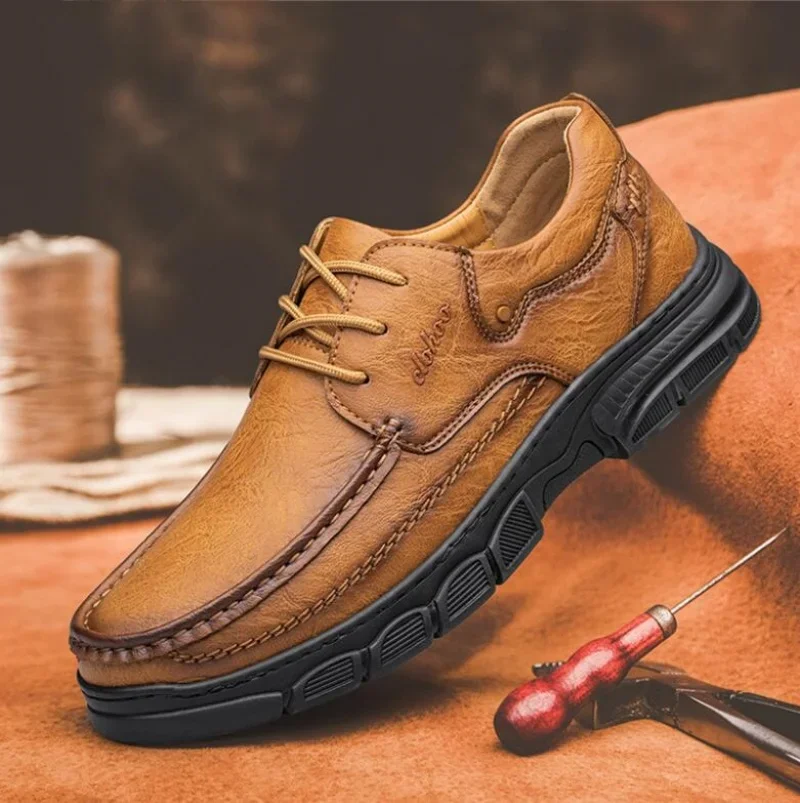 Spring/Autumn Handmade Shoes Breathable Casual Leather Shoes Men's Loafers Classic Hand Stitched Men's Shoes