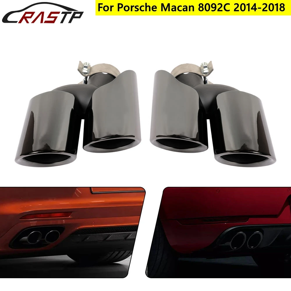 RASTP-1Pair Stainless Steel Exhaust System Muffler Pipe Muffler Tip Car Tailpipe For Porsche Macan 8092C 2014-2018 CR1029