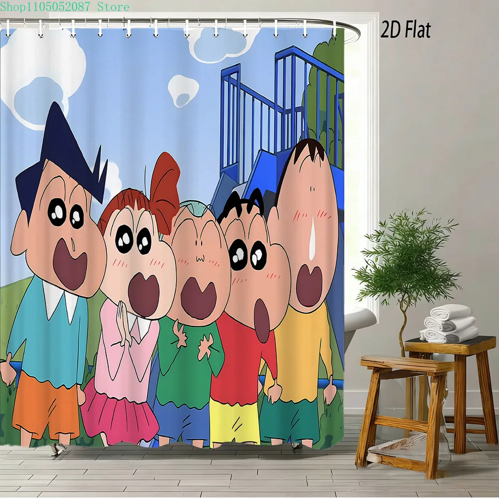 

Водонепроницаемая занавеска для душа с 2D-принтом «Креон Шин-чан и друзья, болеющие за игровую горку», яркий синий небосиний декор для ванной комнаты