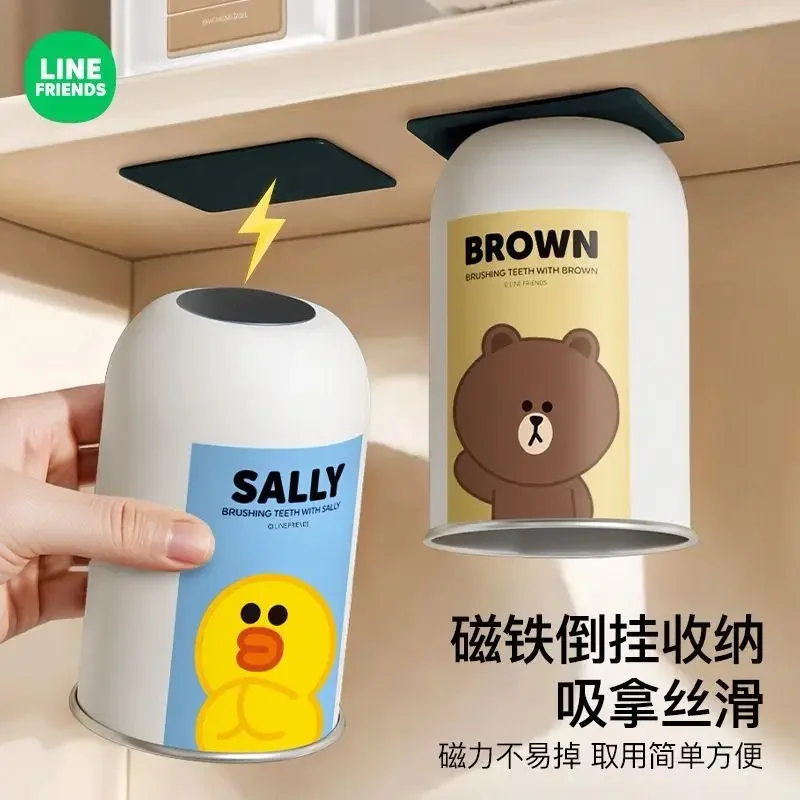 Brown Stainless Steel Magnetic Toothbrushing Cup Choco Wash Home Bathroom Children Couple Cartoon Mouthwash Cup Line Friends