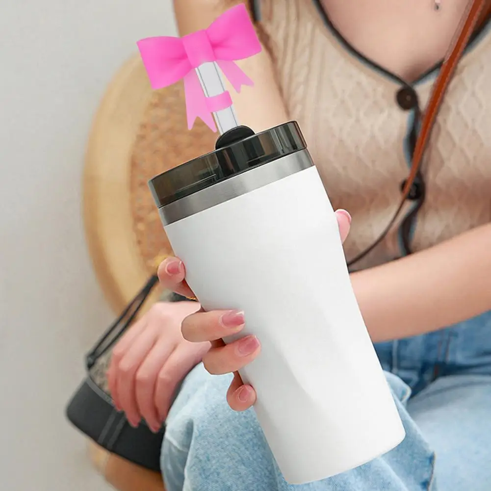 Cute Attractive Bow Design Lid Silicone Straw Caps Bowknot Covers for Stanley Tumblers Reusable Straw for 10mm for Stanley