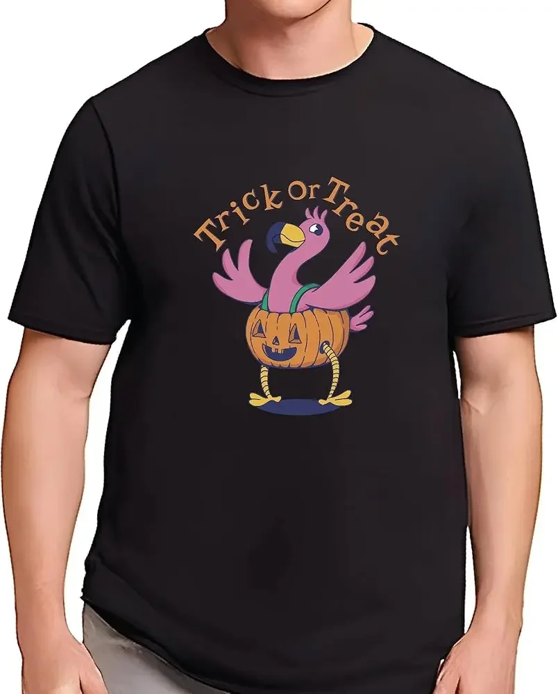 

Halloween Flamingo Pumpkin Costume with Trick or Treat Quote High Quality 100%Cotton Short Sleeve