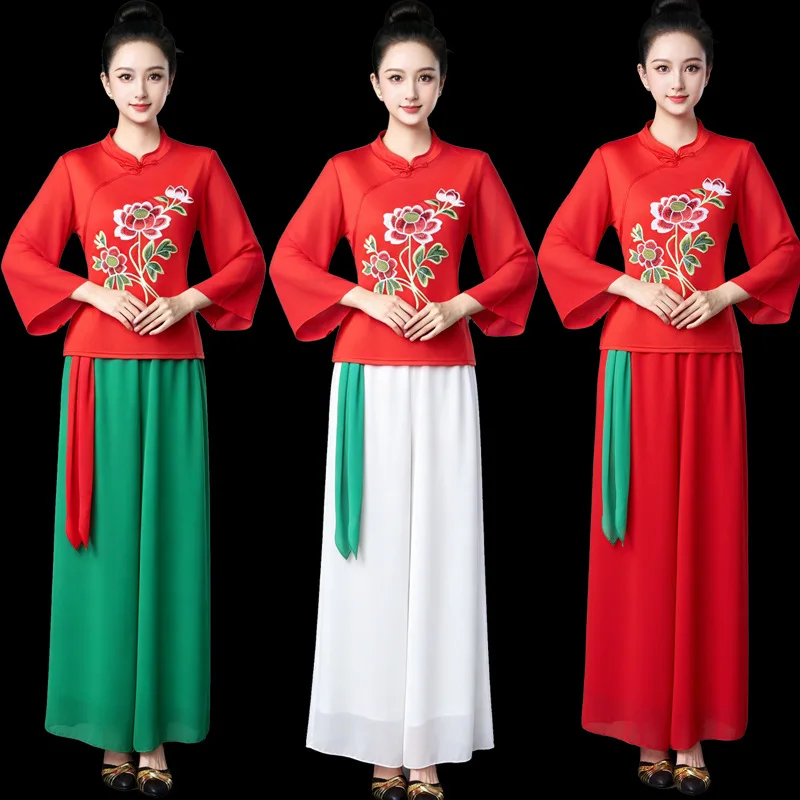 2026-new-square-dance-costume-set-women's-national-style-dance-yangge-suit-classical-performance-outfit-with-flared-sleeves