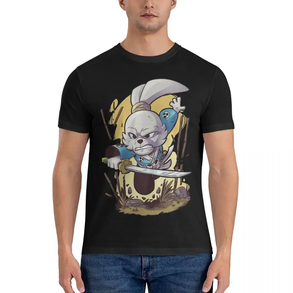 Men's T-Shirt Fun Novelty Pure Cotton Tees Short Sleeve Samurai Rabbit The Usagi Chronicles T Shirts Round Neck Clothing Summer