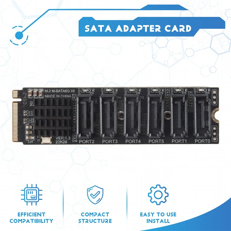 A23F-M.2 NVME PCI-E PCIE X4 X8 X16 To 6 Port 3.0 SATA Adapter Card Riser ASM1166 Chassis Server PC Computer Expansion Card