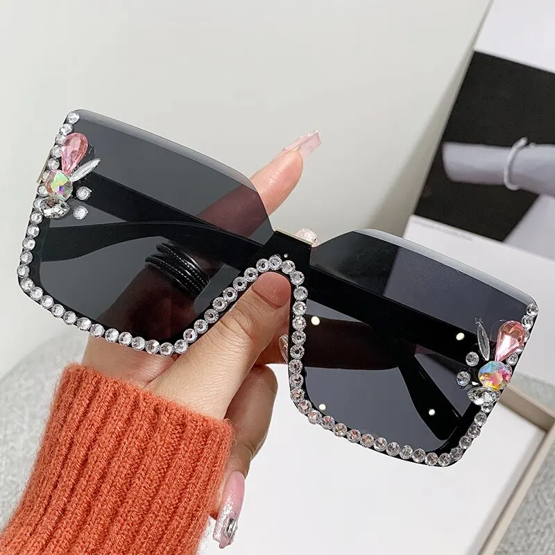 Women Festival Bling Rhinestone Square Sunglasses Female Trendy Gradient Crystal Rave Glasses For Party