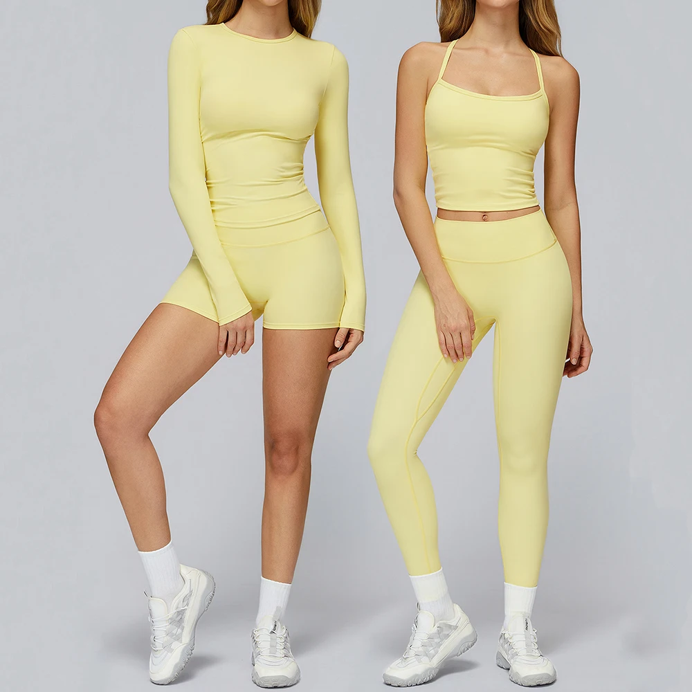 تجريب مجموعة 2 قطعة مجموعة اليوغا سلس النساء ملابس رياضية الصالة الرياضية الملابس بدلات رياضية اللياقة البدنية طويلة الأكمام المحاصيل عالية الخصر طماق #1