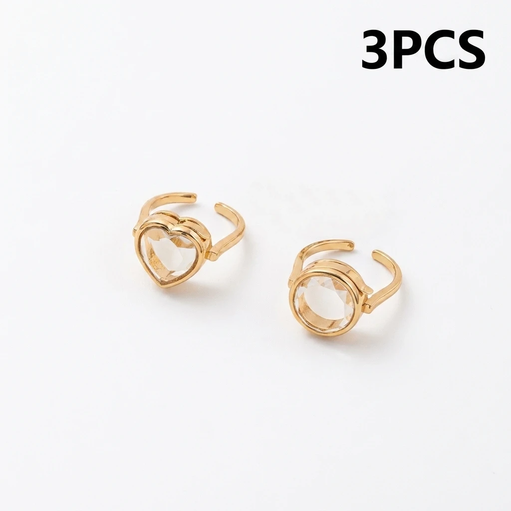 3 Stück modischer und romantischer neuer herzförmiger, kreisförmiger, einziehbarer DIY-Ringschmuck – Detail 4