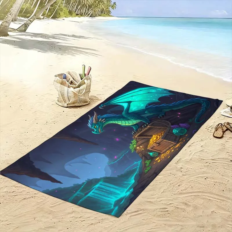 Fantasy Dragon Beach Towel Summer Pool Bath Towel Exotic Tropical Print Waterproof Large Oversized Vacation Decor 80x160cm