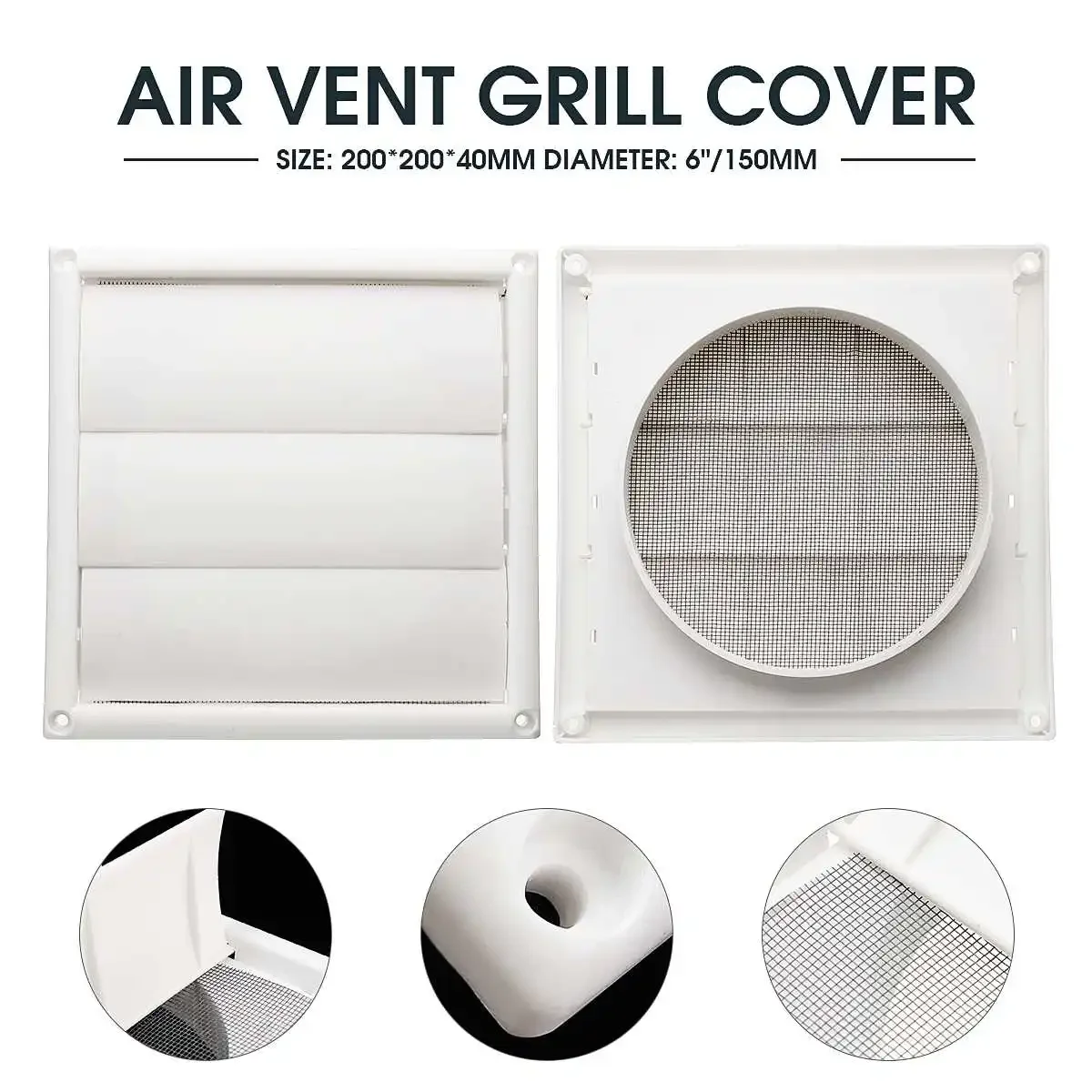 6 inch Air Vent Grille Ventilation Cover 200x200x40mm Plastic White Wall Grilles Duct Heating Cooling Vents For Kitchen Bathroom