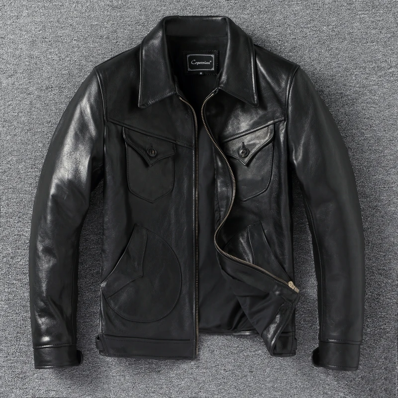 

Полнозернистый батик из воловьей кожи растительного дубления, американская винтажная мужская короткая байкерская куртка Mendoza из натуральной кожи