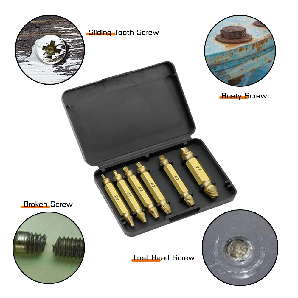 4/5/6PCS Beschädigte Schraube Extractor Drill Set Titan Doppel Seite Abisolierte Gebrochene Schraube für Holzbearbeitung Bolzen Leicht Entferner Werkzeuge