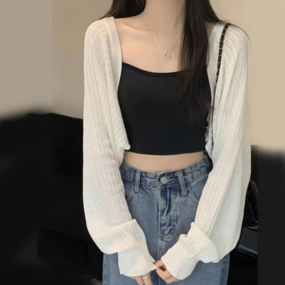 Scialle lavorato a maglia cava retrò Sciarpe sottili lavorate a maglia allentate all'uncinetto avvolge il cardigan lavorato a maglia femminile