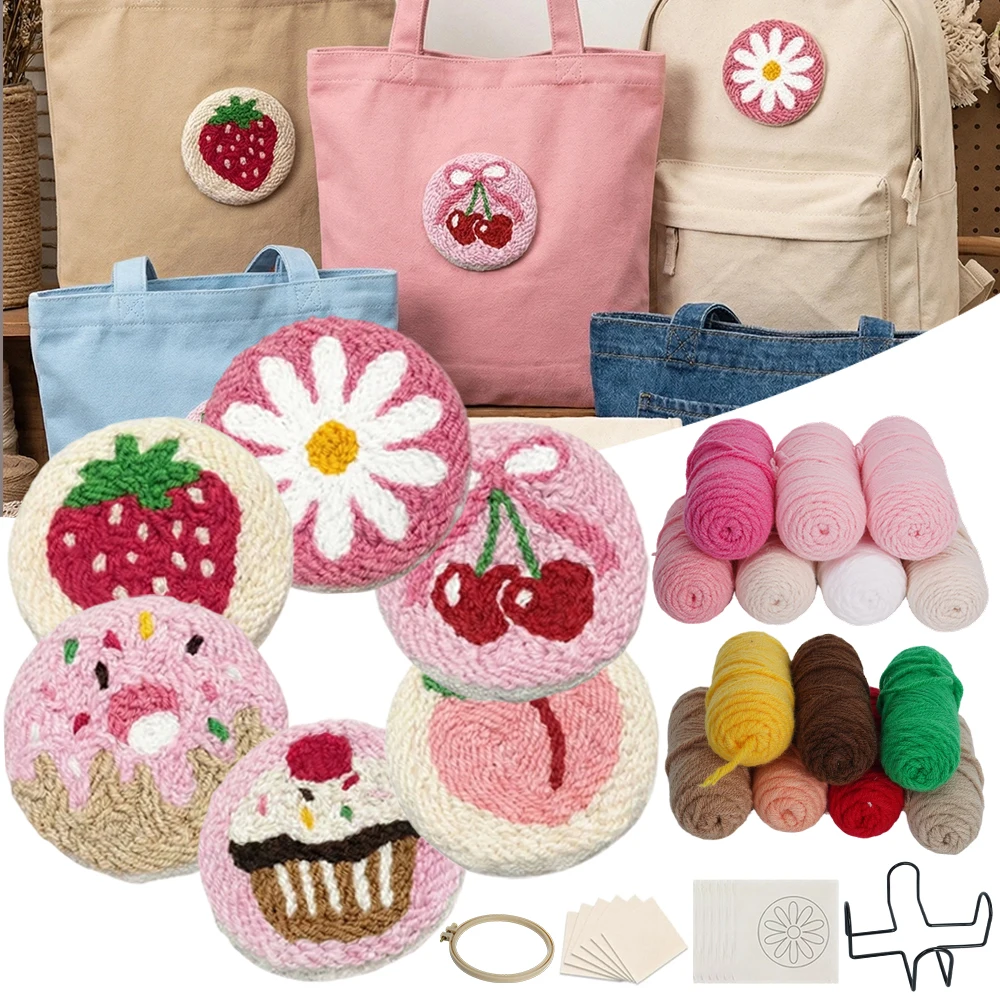 Ensemble de 6 sous-verres à aiguilles à poinçonner avec motifs, outils, fils, cerceau, instructions et support pour sous-verres, cadeau créatif pour enfants et adultes