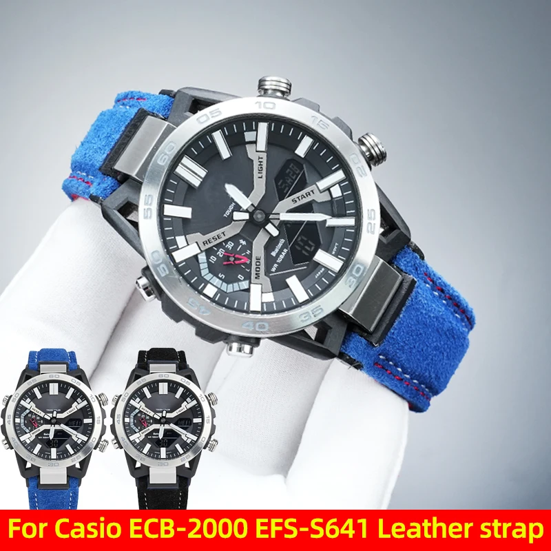 

For Casio Edifice 5698 ECB-2000 EFS-S641 watch strap Replacement Vintage Suede Leather watchband notch cowhide band Accessory
