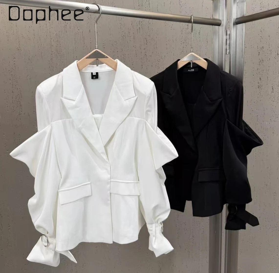 

Street Personality Deconstruction Blended Yarn Blazer Silhouette Lantern Sleeve Lapel Temperament Commuting High End Trend Coat