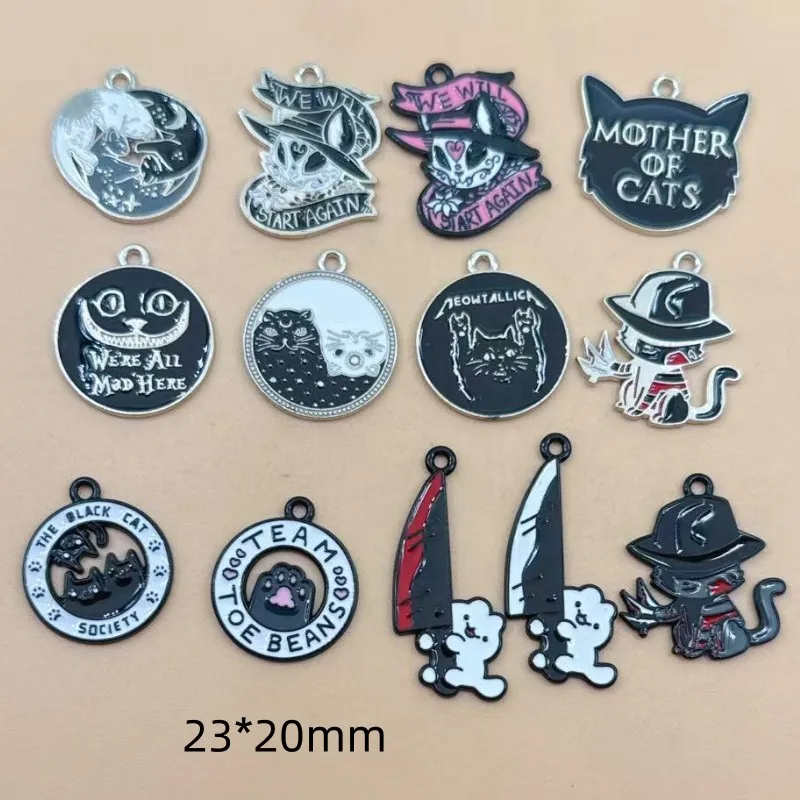 10pcs Enamel Skull Cat Charms Alloy Halloween Decoration Pen