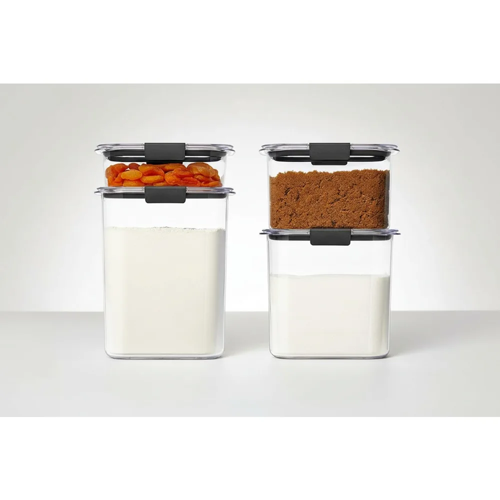 

Набор герметичных контейнеров для хранения пищевых продуктов из 4 штук (8 предметов), прозрачный пластик без бисфенола А, организация кухонной кладовой