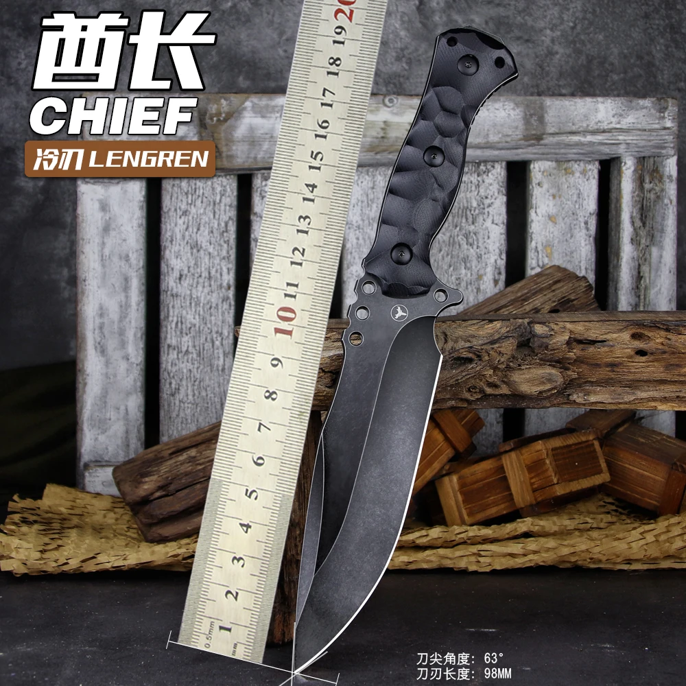 LENGREN【Chief】 12.6 Inches THK Full Tang Drop Tactical Fixed Blade Knife Sleipner Steel G10 Handle Kydex Sheath for Camping...