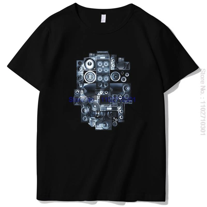 

Мужская футболка с динамиком Skull Music Hi-Fi, хлопковая футболка с коротким рукавом, модная футболка с графическим рисунком, новые рубашки и футболки, мужская футболка с принтом