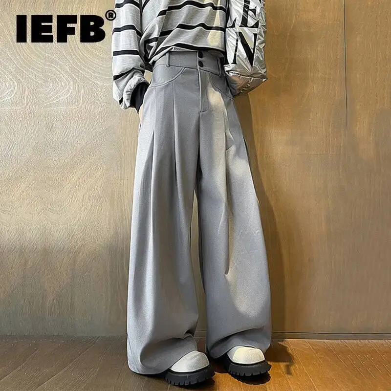 IEFB nueva moda pantalones de traje para hombre plisado Color sólido estilo coreano cuchillo curvo pantalones verano otoño tendencia masculina 9W4012