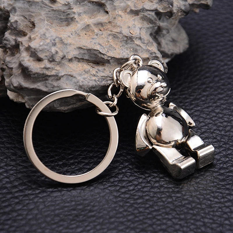 3D Metal Animal Movable Bear Keychain Key Ring Women Car Handbag Pendant Accessories Gift