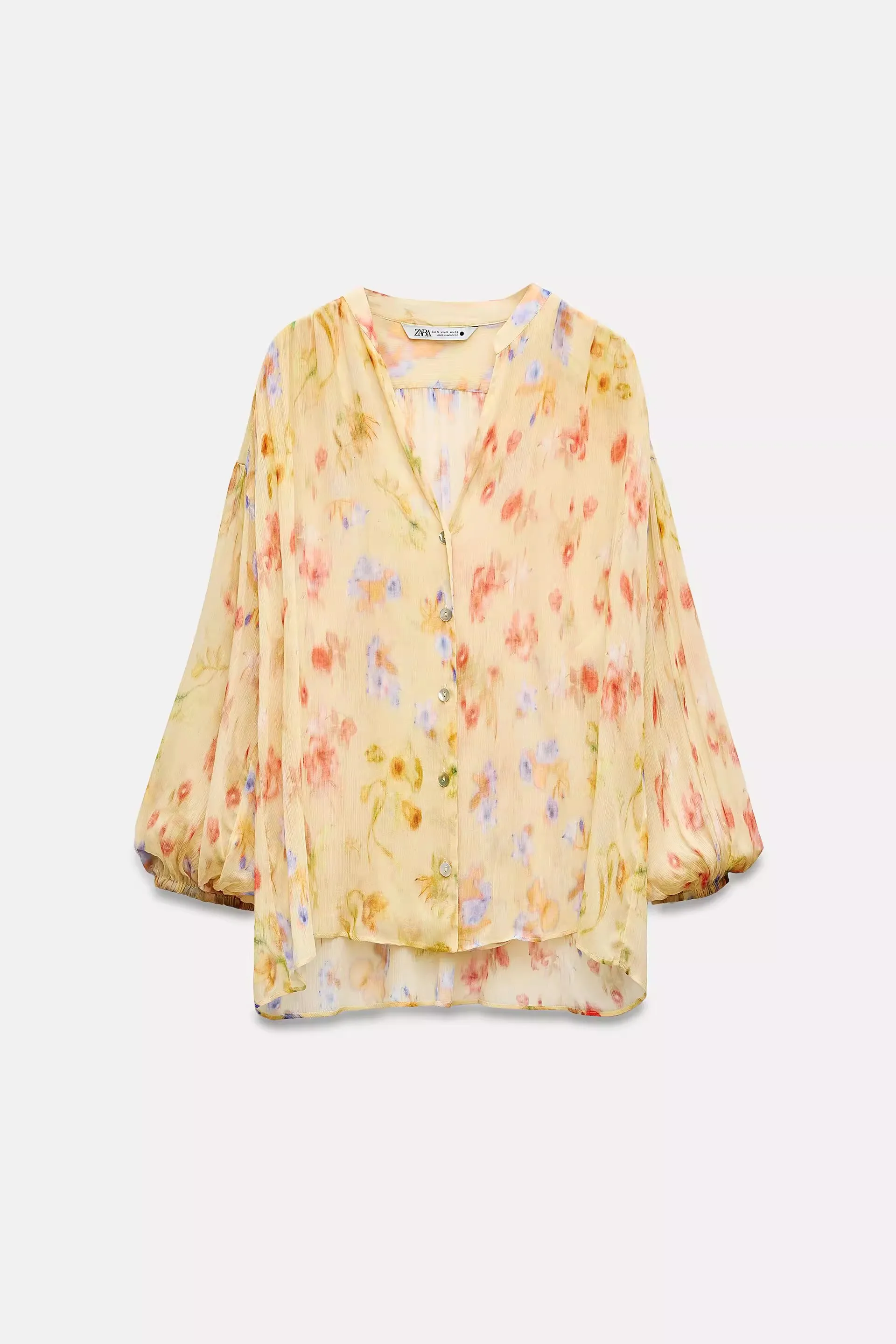 Csa de chiffon com estampa de fada, e, manga longa, nova, 2024, solta, manga crida, gola em v, crimento regular