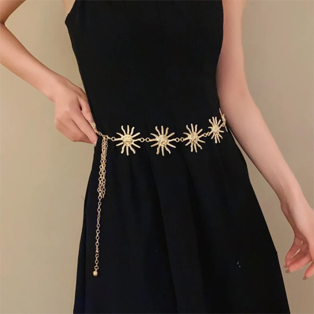 

Flower Metal Sunflower Waist Chain Vintage Jeans Decor Bohemian Style Waistband Waist Jewelry Gold Ethnic Style Belt