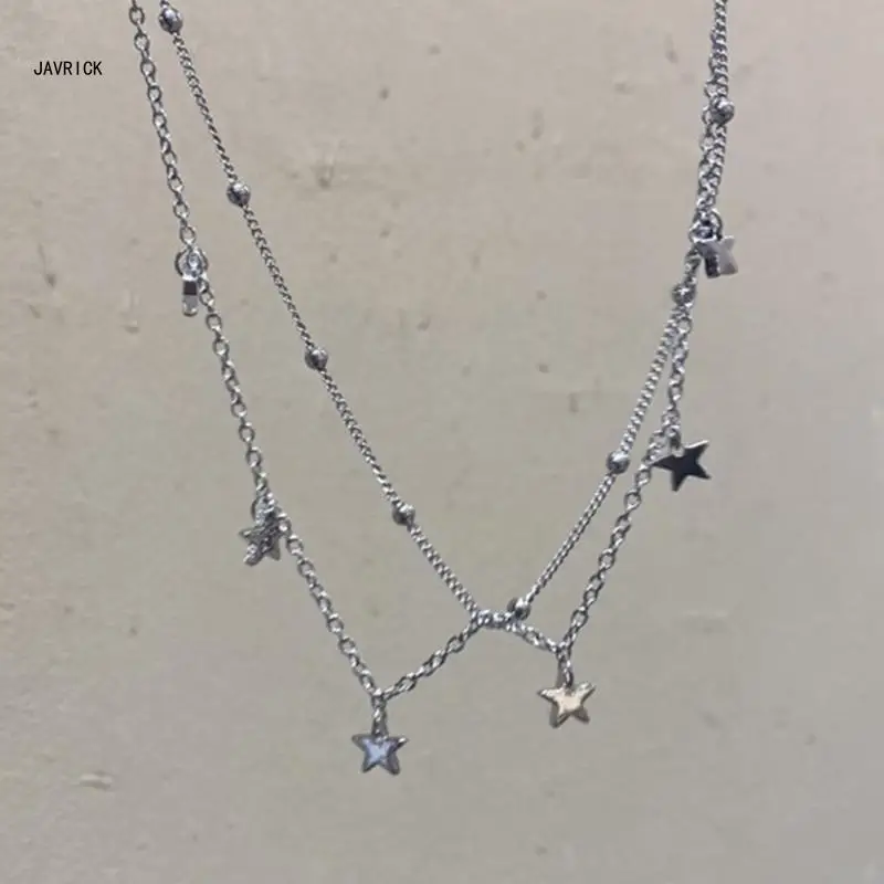 Y2K Star Necklace Double Layer Five-pointed Star Necklace Pendant Choker Five-Pointed Star Pendant Necklace for Women D0LC