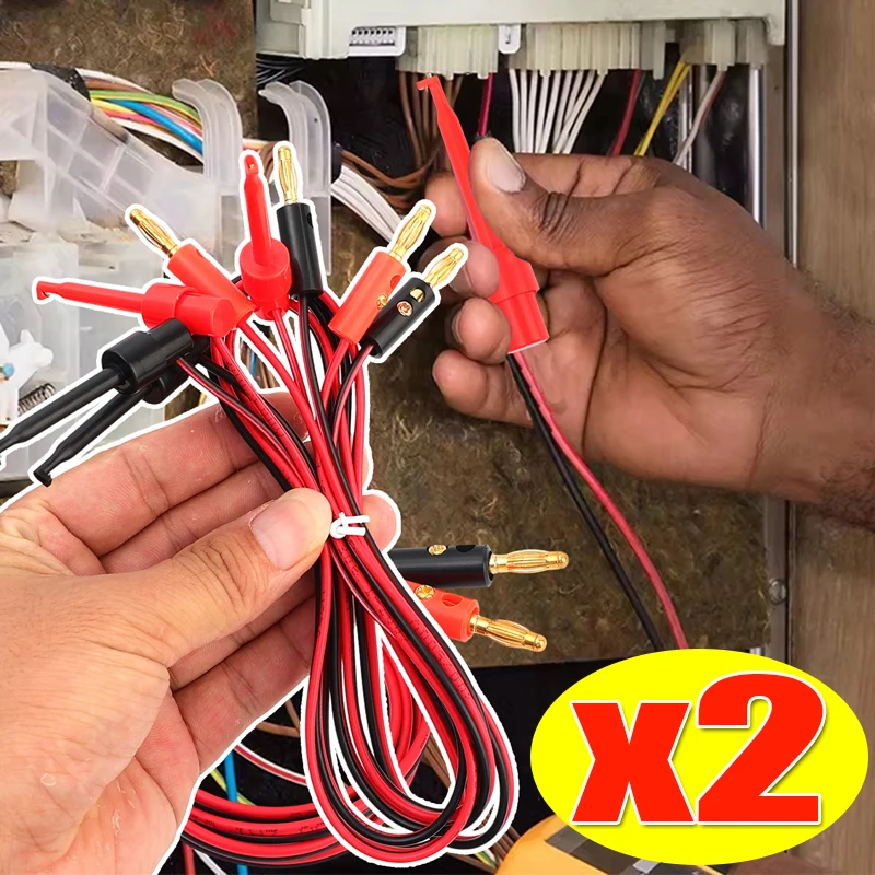 

1/2pcs For Multimeter Test Leads Wire Connector Red Black Banana 1M 4mm Banana Plug To Electric Hook Clip Test Cable Gold Plated