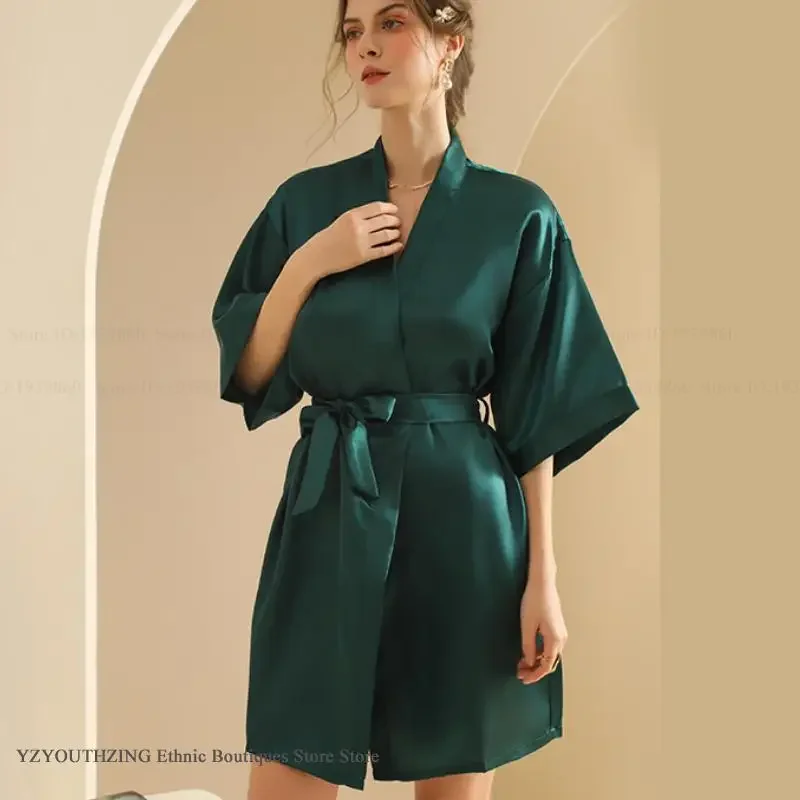 New Female Kimono Bathrobe Gown Bride Weddig Robe Negligee Spring Summer Home Dressing Gown Casual Satin Sleepwear Loungewear