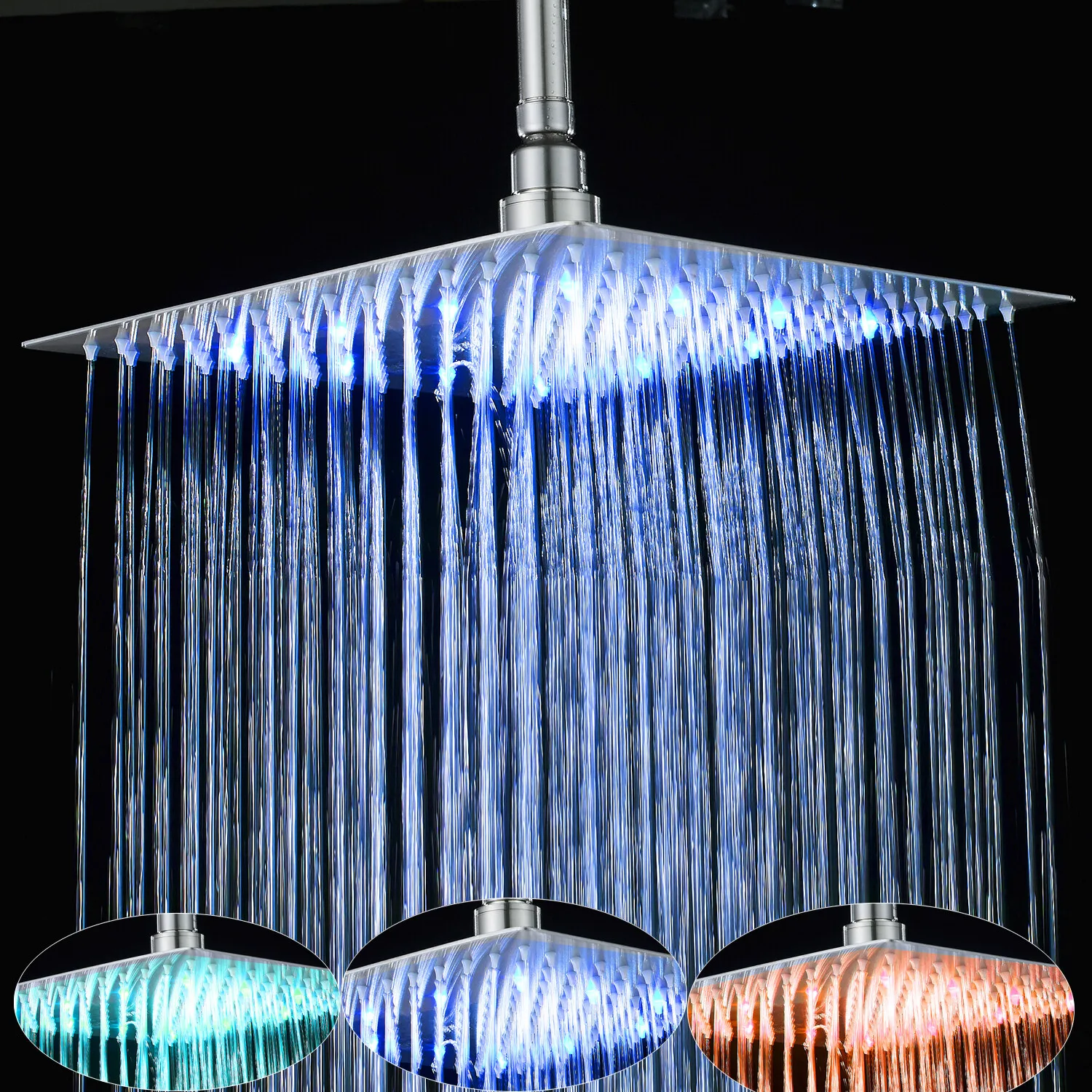

12inch Square LED Rainfall Shower Head Stainless Steel Rain Sprayer Showerhead