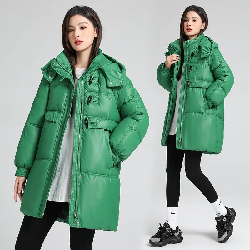 Horn Buckle Down Cotton Parkas Padded Jacket Women New Korean Version of Casual Winter Jacket Women Hooded Parkas