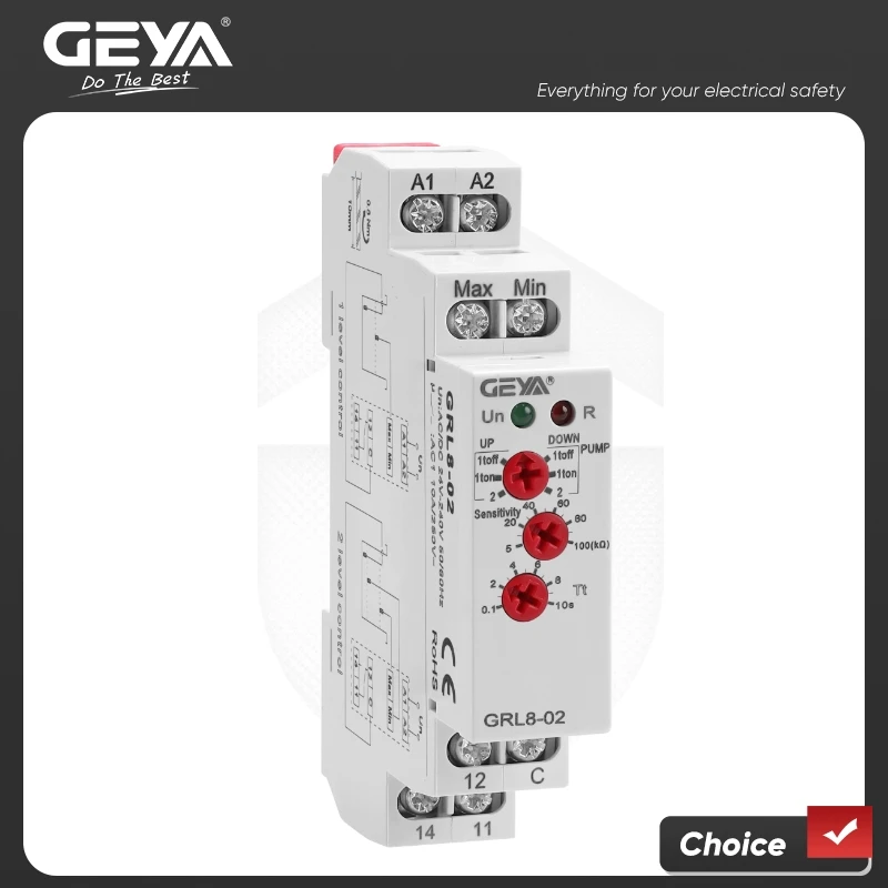 GEYA GRL8 Liquid Level Control Relay Electronic Liquid Level Controller 10A  AC/DC24V-240V  RoHS  CE