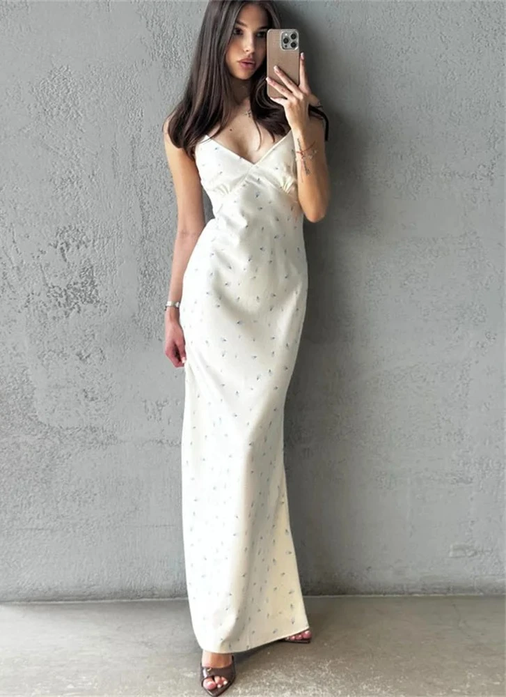 

Летнее длинное платье с открытой спиной и принтом для женщин, тонкое лоскутное вечернее платье с v-образным вырезом и высокой талией, женское облегающее платье