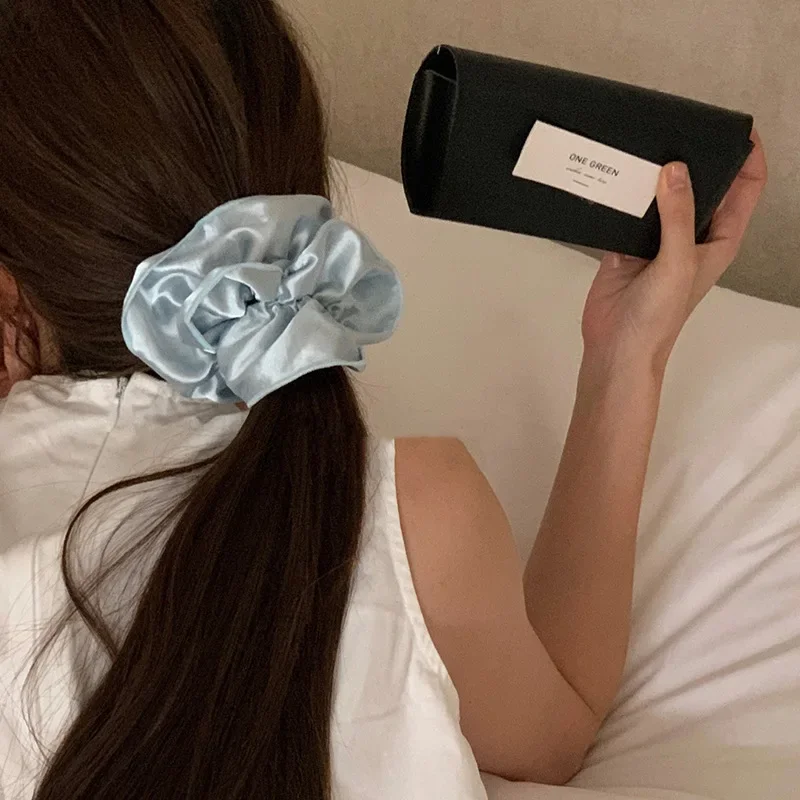 Cream Blue Double Layer Hair Scrunchies Headbands for Women Retro Elegant Hair Rope Rubber Band Lady Fashion Hair Accessories