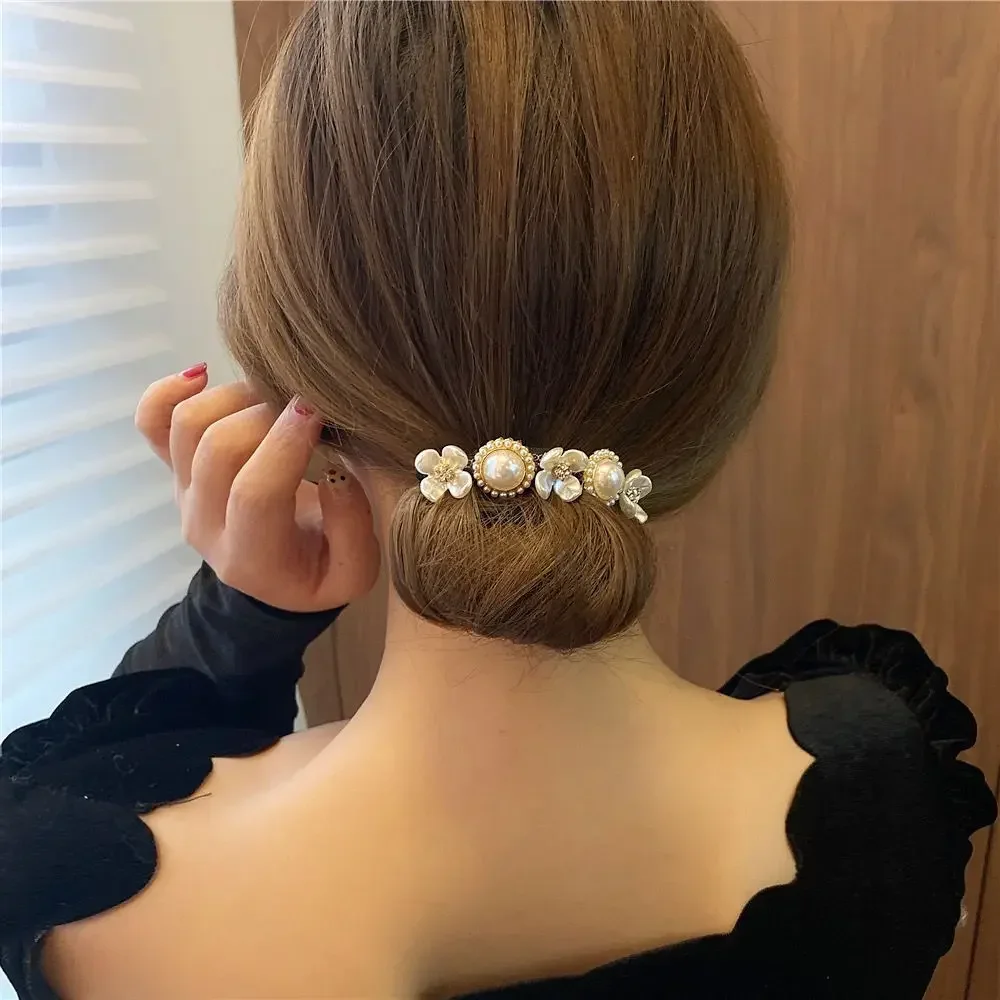 New Lazy Hair Curler Accessories Women Elegant Pearl Flower Hairpin Bun Maker Hair Twister Hairgrip Braiding Girls Headwear